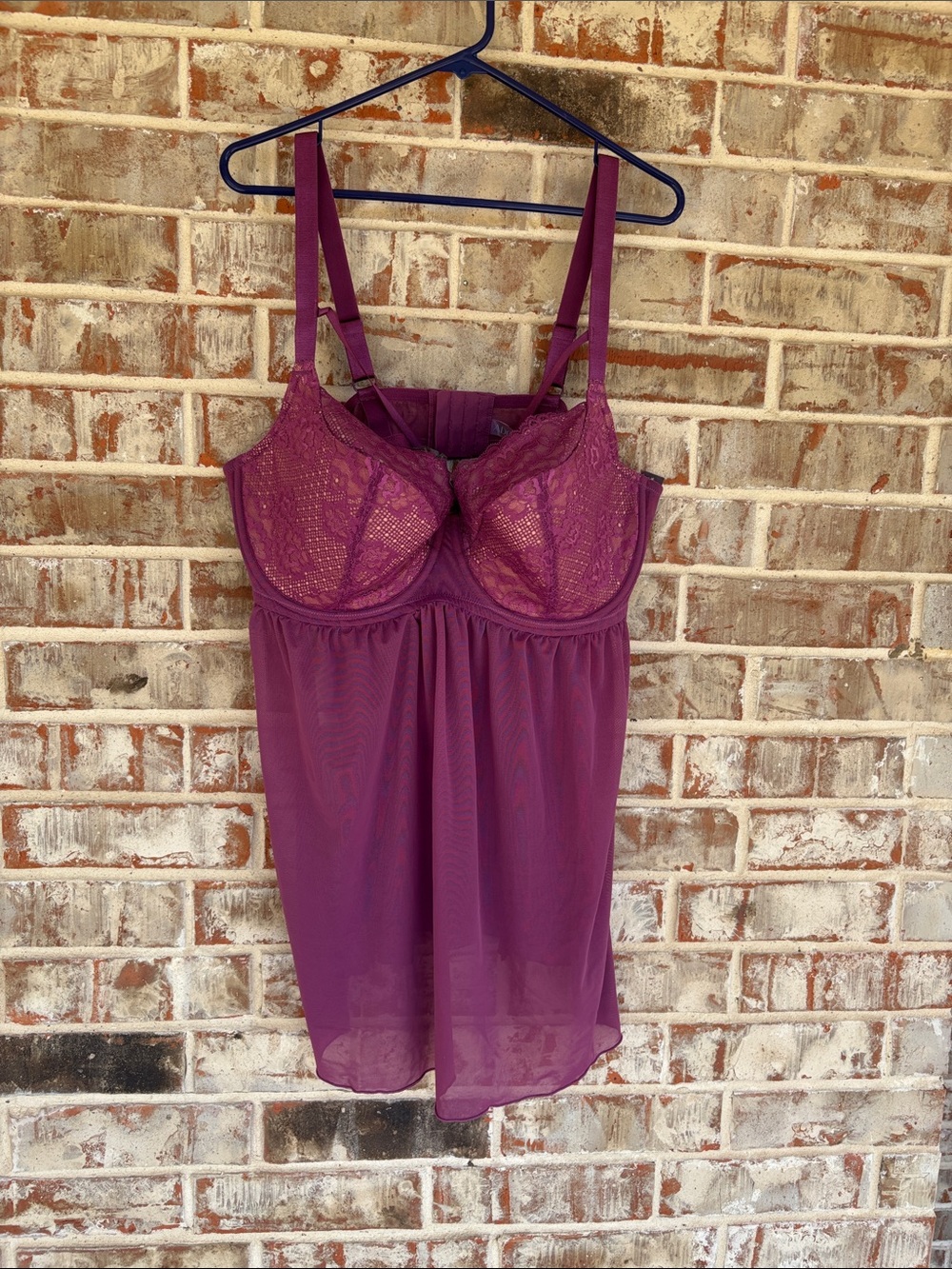 Adore Me Ella Contour Plum Babydoll Lace Underwire Sheer Nightgown